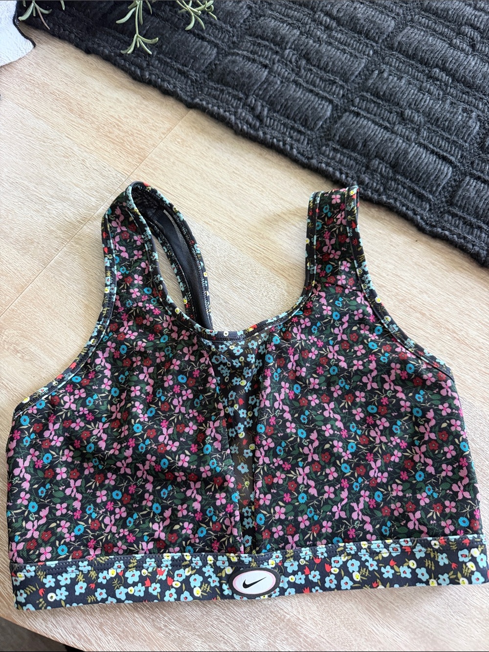Nike Black Floral Crop Sports Bra Top Large